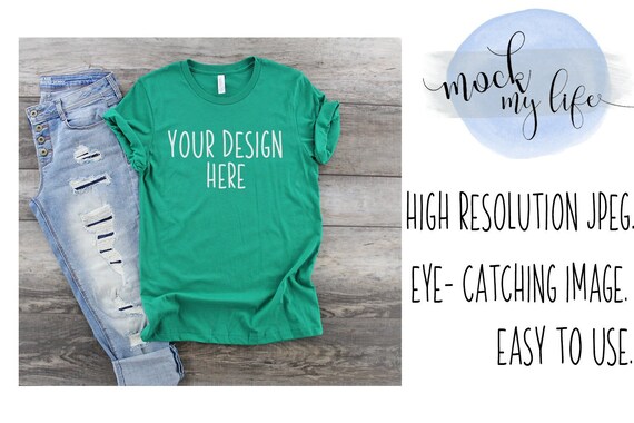Kelly Green Bella Canvas 3001 Styled Flat Lay Mockup Shirt Etsy
