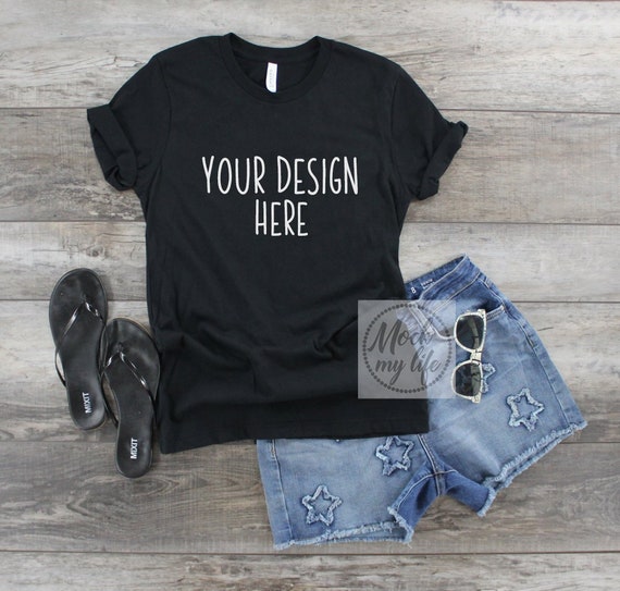 Black Bella Canvas 3001 Styled Flat Lay Mockup Black Shirt Etsy