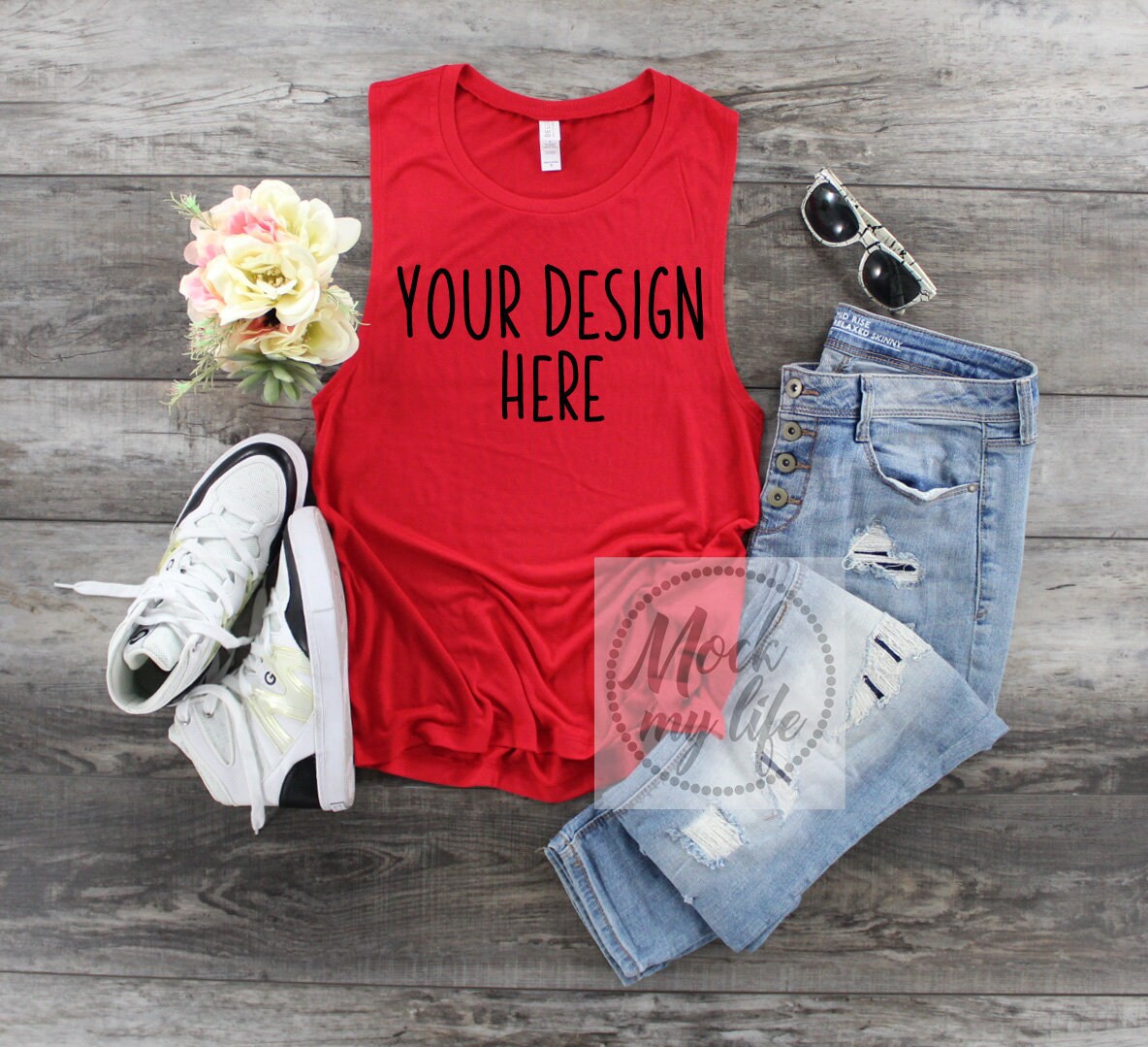 Download Bella Canvas 8803 Red Muscle Tank Mockup / Tank Mockup ...
