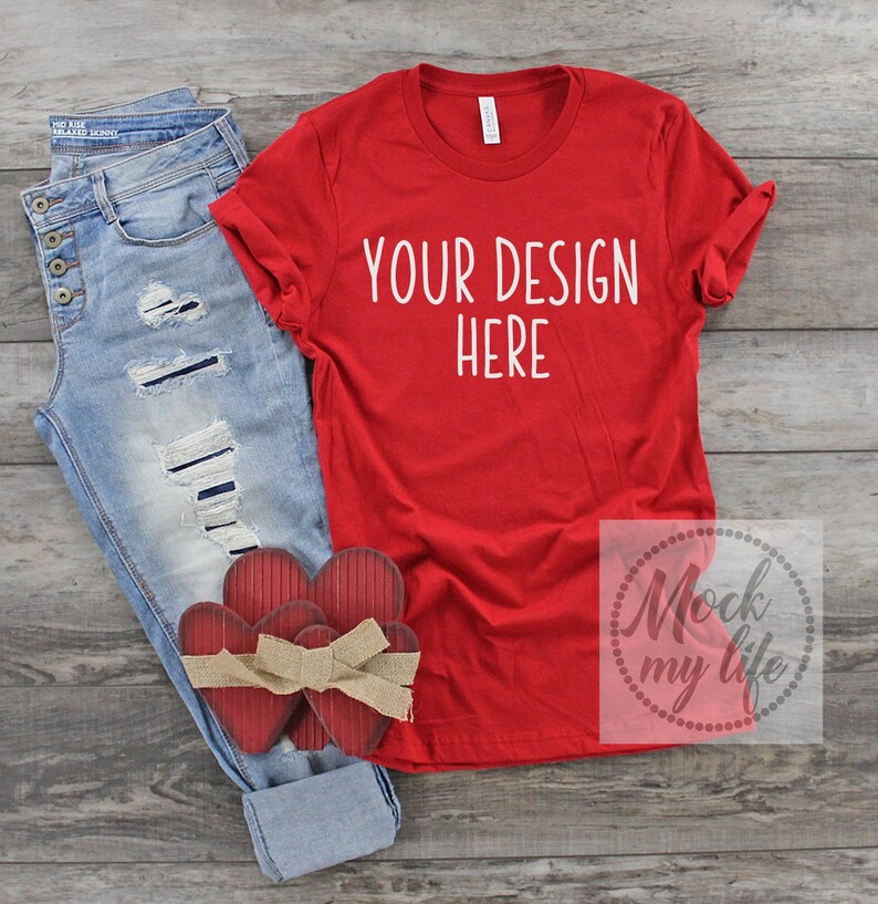 Download Red Bella Canvas 3001 Valentines Day Flat Lay Mock Up ...