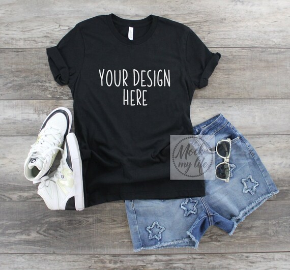 Black Bella Canvas 3001 Styled Flat Lay Mockup Black Shirt Etsy