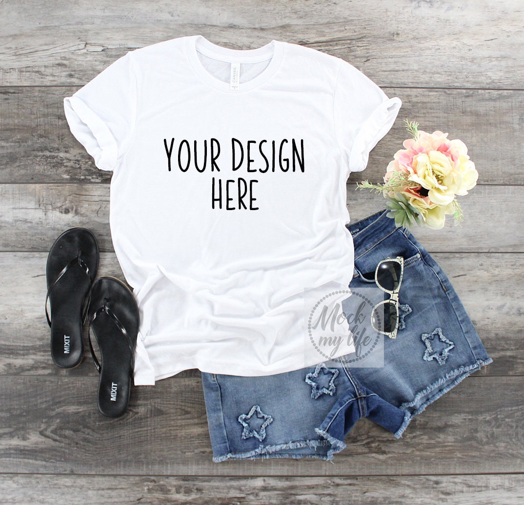 Download White Bella Canvas 3001 Styled Flat Lay Mockup / White ...
