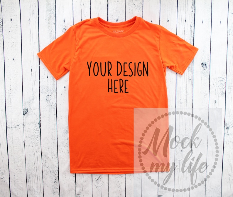 Download Orange Gildan 42000 Flat Lay Mockup / Orange Shirt Mockup ...