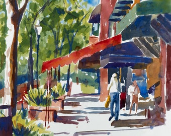 Painting of Winter Park Florida, Park Avenue, Winter Park Florida Watercolor, street scene