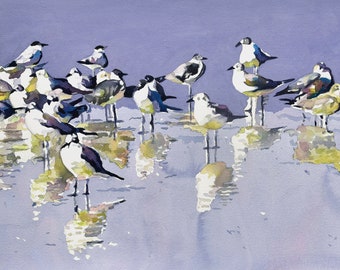 Seagull Watercolor Painting: Beach Birds Art Print
