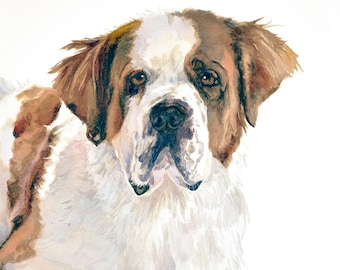 Saint Bernard Watercolor Art Print:  Dog Portrait Print