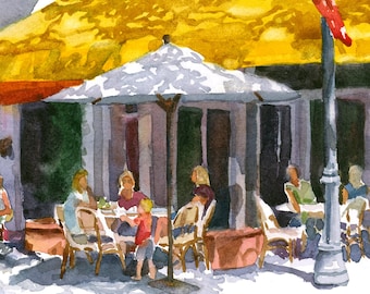 Winter Park Florida Art Print: Cafe Scene Watercolor Giclee