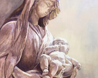 Madonna and Child watercolor painting, Jesus painting, Mary and Jesus painting, Mother and Child, Christian art