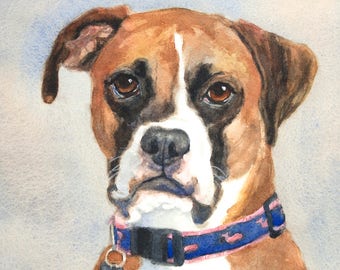 Boxer Dog Painting, Boxer watercolor, Boxer portrait