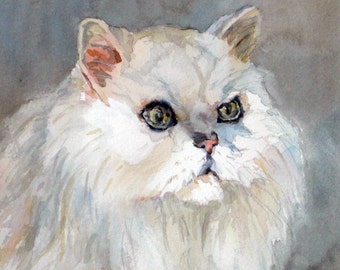 Persian Cat Print, Persian Cat watercolor, pair of cats painting, white cat, Persian cat art, Pair of Persian Cats