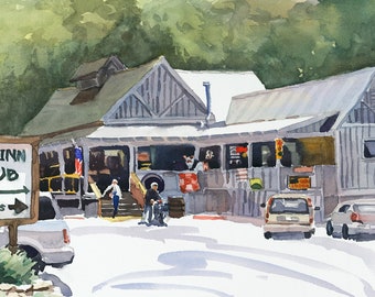 Framed Cashiers Farmers Market painting, Cashiers North Carolina Painting, Cashiers Watercolor, Mountain Market, Cashiers Art, American Flag