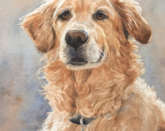 Golden Retriever Watercolor Portrait: Signed Giclee Art Print