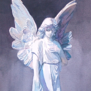 Angel Painting, angel statue, Painting of Angel, watercolor angel, angel art image 1