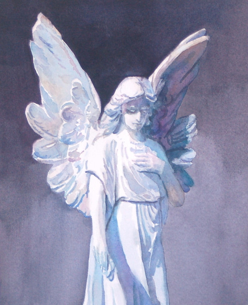 Angel Painting, angel statue, Painting of Angel, watercolor angel, angel art image 1