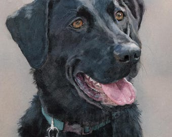 Black Lab Watercolor Giclee Print: Labrador Retriever Art
