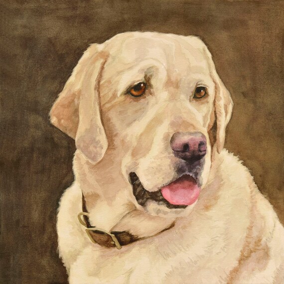 yellow lab on bed painting