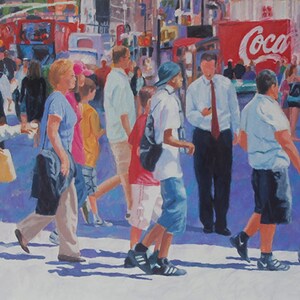 Original Painting of New York City, NYC street scene, cityscape people walking, Manhattan art, Times Square Painting, Rush Hour Painting