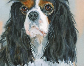 Cavalier King Charles Spaniel Art: Tricolor Watercolor Giclée Print