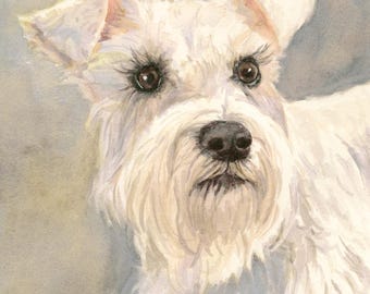 Schnauzer Dog Art Print: White Schnauzer Watercolor