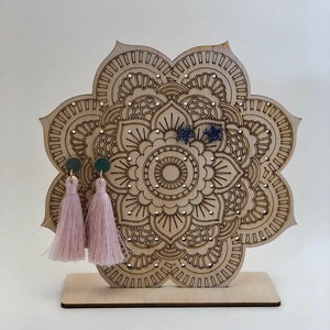 Wooden Earring Holder, Stud Jewellery Display Hanger, Mandala