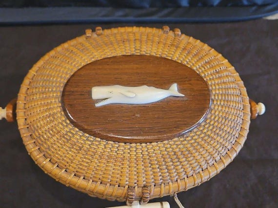 Vintage Nantucket Basket Handbag W/handle & Whale Adornment by