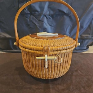PANIER VÉLO VINTAGE EN OSIER - STYLE NANTUCKET - MARRON FONCÉ - POUR ADULTE, FABRIQUÉ AUX USA