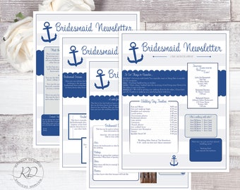 Wedding Newsletter Package. Nautical Anchor. Bridesmaid. Wedding Timeline. Editable