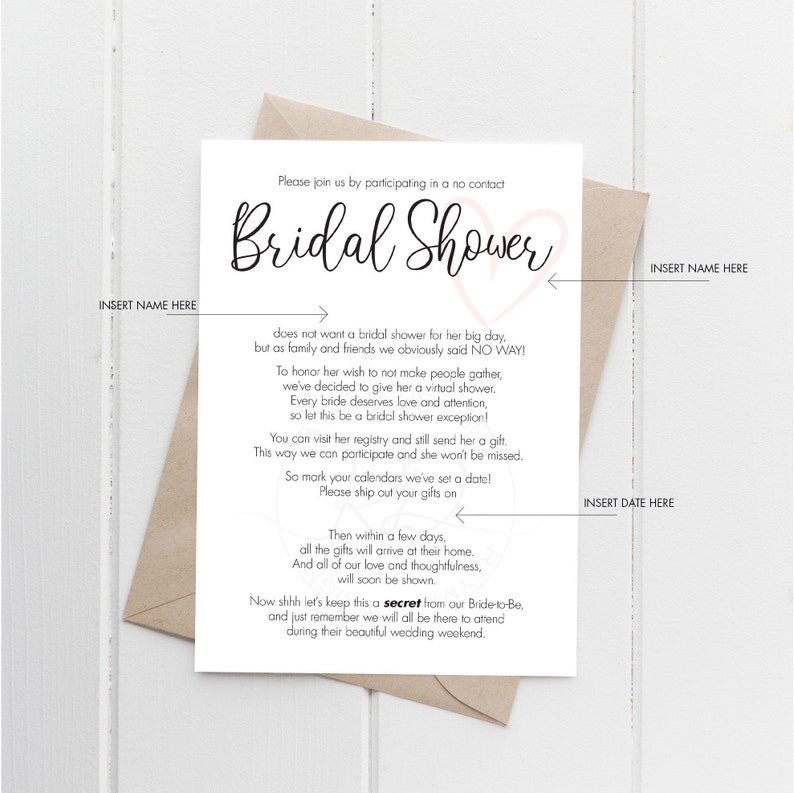 Virtual Bridal Shower Invite. Covid Bridal Shower. No Contact Bridal