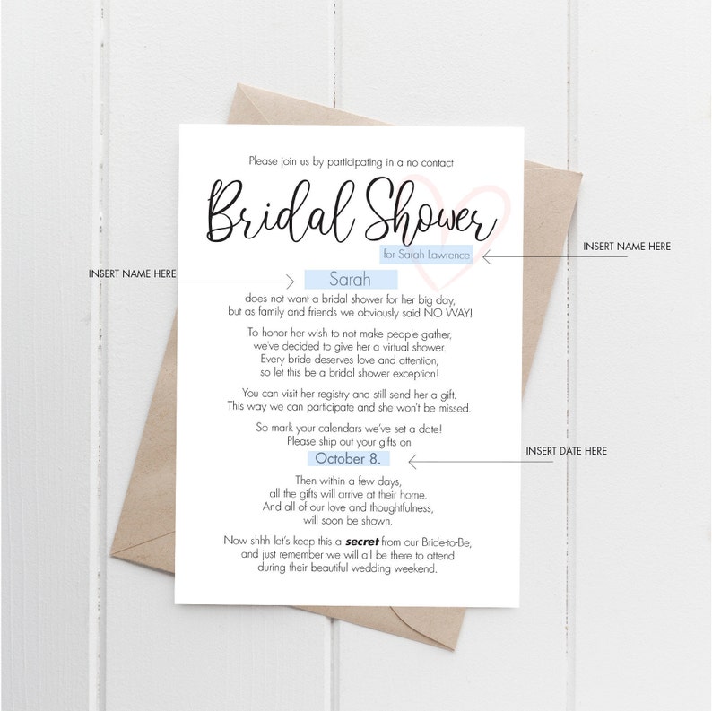 Virtual Bridal Shower Invite. Covid Bridal Shower. No Contact Bridal