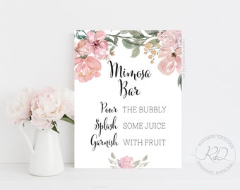 Floral Mimosa Bar Sign Printable Floral Bridal Shower Decoration Drinks Table Sign Drink Cocktail Sign Floral Wedding Drink Sign