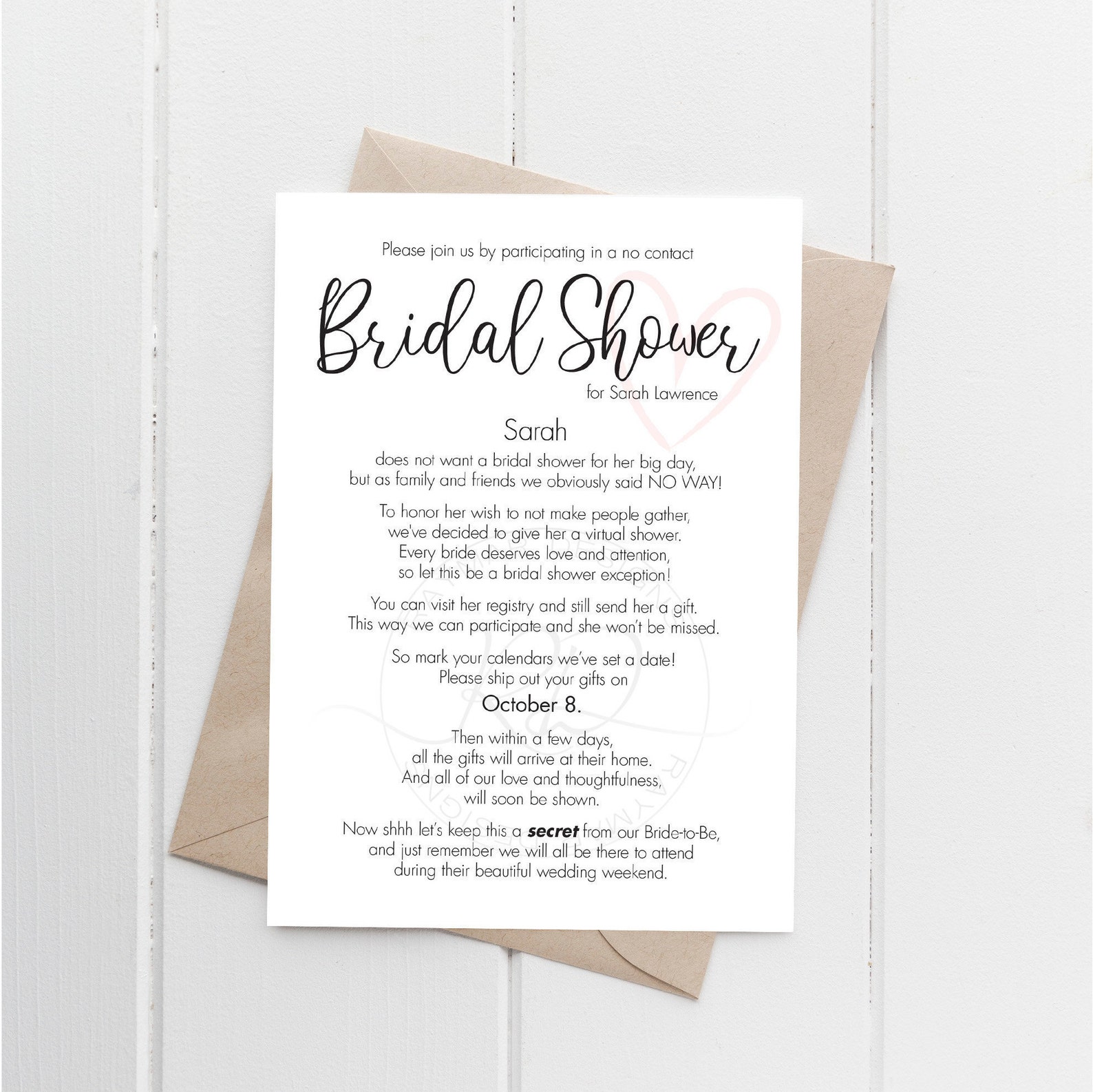 Virtual Bridal Shower Invite. Covid Bridal Shower. No Contact Bridal
