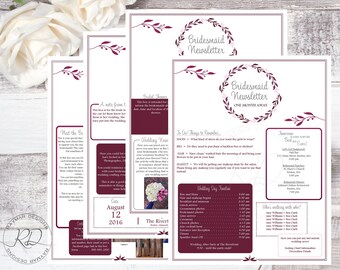 Bridesmaid Newsletter Package. Wine Garden. Instant Download. Wedding Timeline. Editable