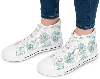 Ocean Blue JELLYFISH Women's High Top Sneakers — Cute and trendy high top shoes for teens and woman!