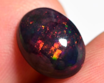 Natural ETHIOPIAN BLACK OPAL Oval Cabochon 9x11x4mm 2.535 Cts Oval Shape Opal Loose Stone~ October birthstone (9991-0004)