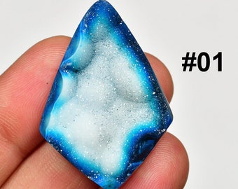 Natural Sky Blue AGATE FLAT DRUZY Cabochon Druzy (01-35)