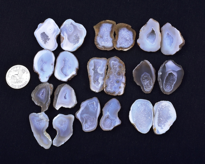 7078-79 10 Pair Natural White Agate Geode Druzy Pair BeadsWhite Open Geode Pair 22x32x10-28x36x7mm 770 Cts