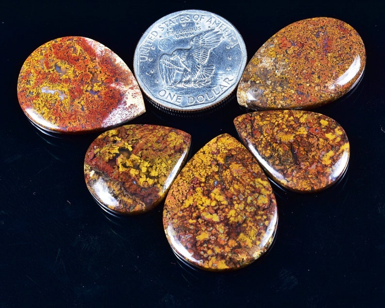 5 Pcs Lot Natural RED MOSS AGATE Pear Shape Flatback Cabochon 21x26x4-25x35x4mm 106 Cts 6160-62