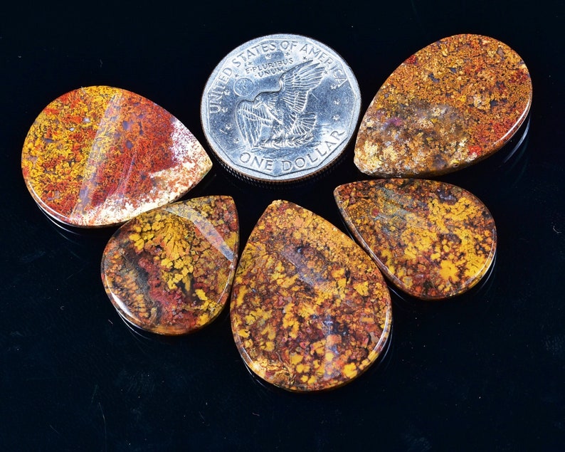 5 Pcs Lot Natural RED MOSS AGATE Pear Shape Flatback Cabochon 21x26x4-25x35x4mm 106 Cts 6160-62