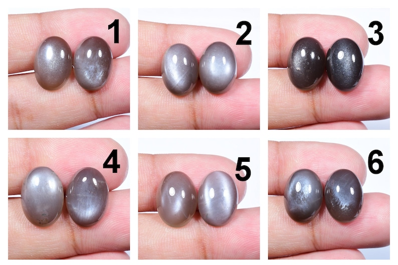 IM1014B-6 Calibrated 10x14mm Natural GREY MOONSTONE Oval PAIR Cabochon Ideal For Earrings Making