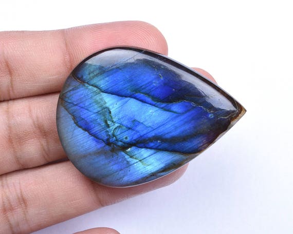 Labradorite de feu bleu fort fort fort naturel poire Cabochon lâche Pierre pour les bijoux faits main 34x46x7mm 81 Cts (8750-59) aba75c Labradorite de feu bleu fort fort fort naturel poire Cabochon lâche Pierre pour les bijoux faits main 34x46x7mm 81 Cts (8750-59) aba75c