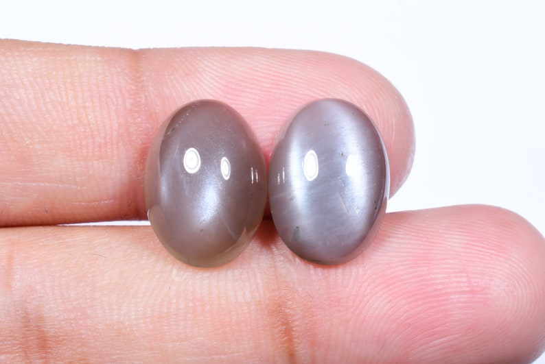 IM1014B-6 Calibrated 10x14mm Natural GREY MOONSTONE Oval PAIR Cabochon Ideal For Earrings Making
