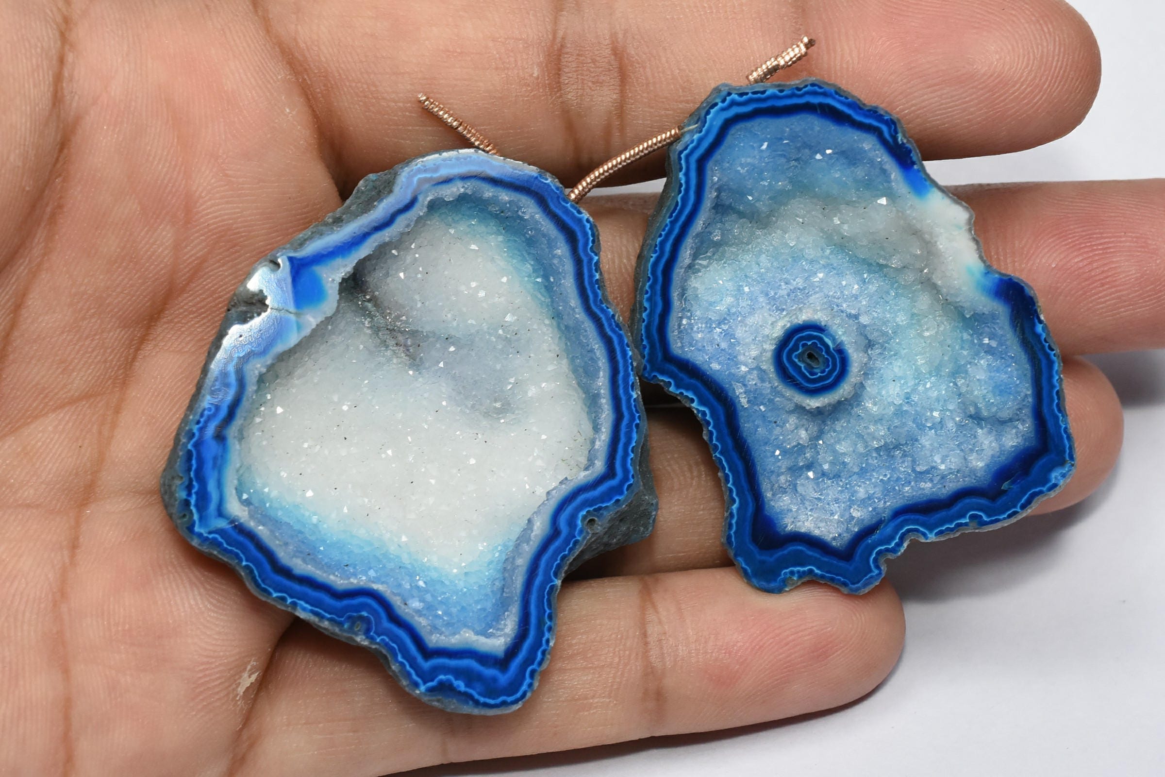 Sky Blue Agate Geode Druzy Pair Beads 32x44x1126x42x9mm 145 Etsy