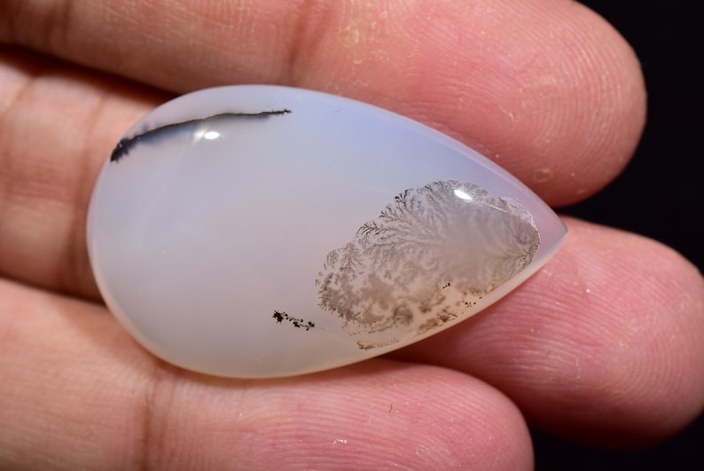 4243-45 Natural DENDRITIC AGATE CABOCHON Fossilised Agate Pear Cabochon For Wire Wrapping 19x32x6mm 28 Cts