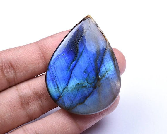 Labradorite de feu bleu fort fort fort naturel poire Cabochon lâche Pierre pour les bijoux faits main 34x46x7mm 81 Cts (8750-59) aba75c Labradorite de feu bleu fort fort fort naturel poire Cabochon lâche Pierre pour les bijoux faits main 34x46x7mm 81 Cts (8750-59) aba75c