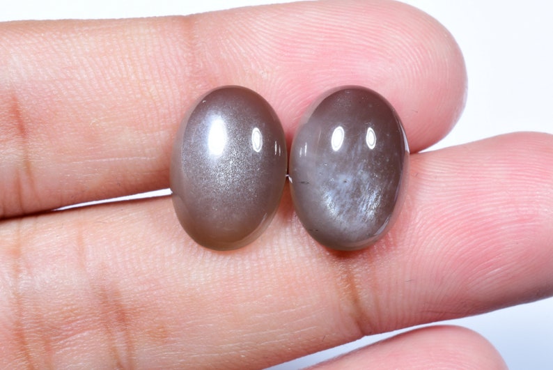 IM1014B-6 Calibrated 10x14mm Natural GREY MOONSTONE Oval PAIR Cabochon Ideal For Earrings Making