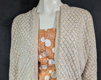 Incredible Original Vintage 1950's 1960's Knitted Sequin Cardigan Size 8 10 12 in Beautiful Condition