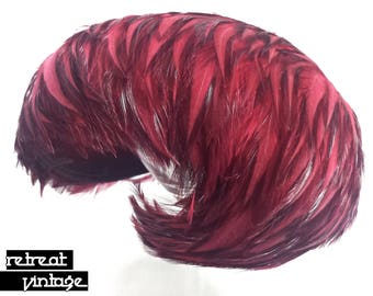 Vintage 1930s Red Feather 'Kiss Curl' Hat / Fascinator by Reslaw Art Deco 20s 1920s 30s Skull Cap Great Gatsby Flapper 40s 1940s 50s 1950s