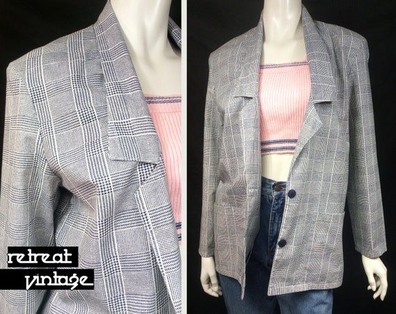 Vintage 1980s Oversized Check Plaid Dogtooth Blaze