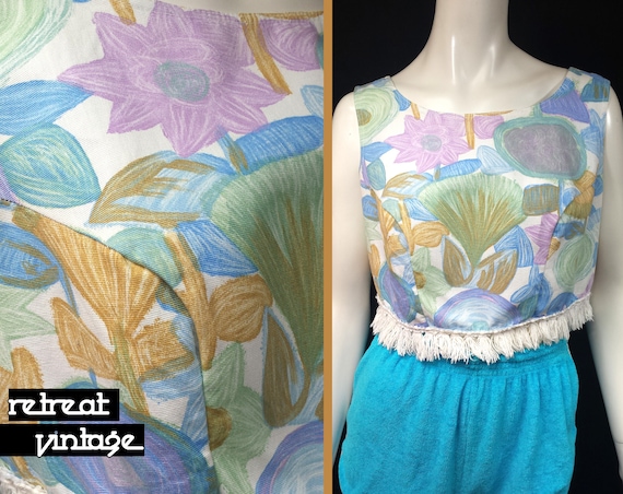Vintage 1950s Fringed Sleeveless Box Crop Top by E