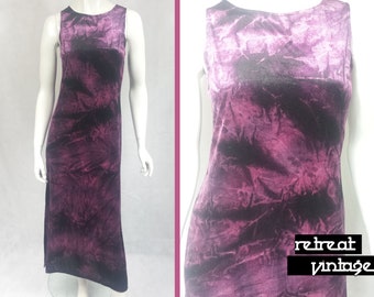 Vintage 1990s Velvet Tie Dye Maxi Dress SIZE: UK 10 - 12 - 14 90s Grunge Hippie Boho Festival Psychedelic